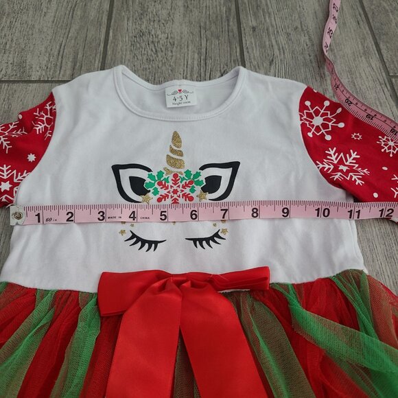 Girls Christmas Unicorn Tutu Dress Red and Green Size 4–5Y - Picture 9 of 11
